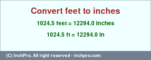 Result converting 1024.5 feet to inches = 12294.0 inches