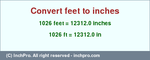 Result converting 1026 feet to inches = 12312.0 inches