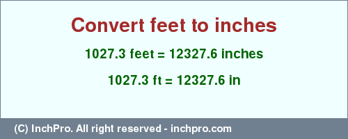 Result converting 1027.3 feet to inches = 12327.6 inches