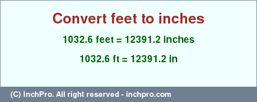 Result converting 1032.6 feet to inches = 12391.2 inches