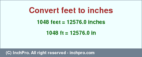Result converting 1048 feet to inches = 12576.0 inches