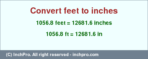 Result converting 1056.8 feet to inches = 12681.6 inches