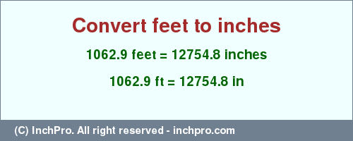 Result converting 1062.9 feet to inches = 12754.8 inches