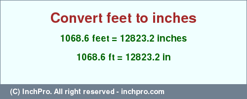 Result converting 1068.6 feet to inches = 12823.2 inches