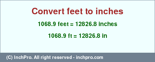 Result converting 1068.9 feet to inches = 12826.8 inches