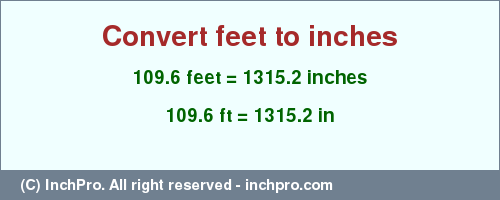 Result converting 109.6 feet to inches = 1315.2 inches