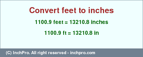 Result converting 1100.9 feet to inches = 13210.8 inches