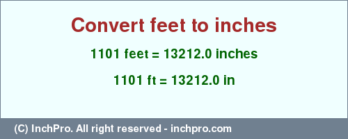 Result converting 1101 feet to inches = 13212.0 inches