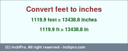 Result converting 1119.9 feet to inches = 13438.8 inches
