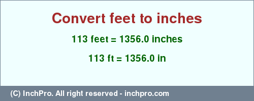 Result converting 113 feet to inches = 1356.0 inches