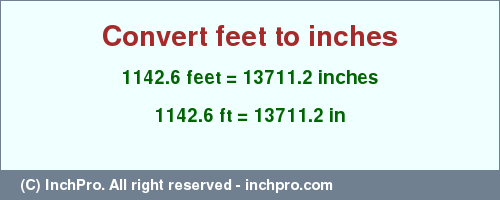 Result converting 1142.6 feet to inches = 13711.2 inches