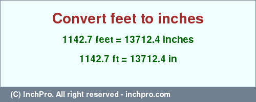 Result converting 1142.7 feet to inches = 13712.4 inches