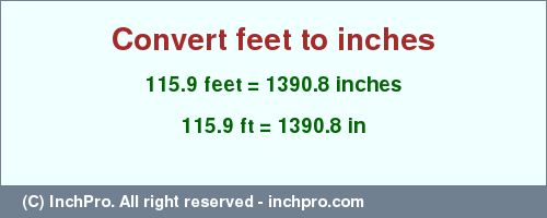 Result converting 115.9 feet to inches = 1390.8 inches