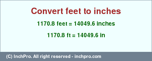 Result converting 1170.8 feet to inches = 14049.6 inches