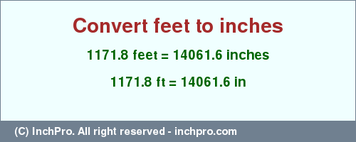Result converting 1171.8 feet to inches = 14061.6 inches