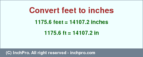 Result converting 1175.6 feet to inches = 14107.2 inches