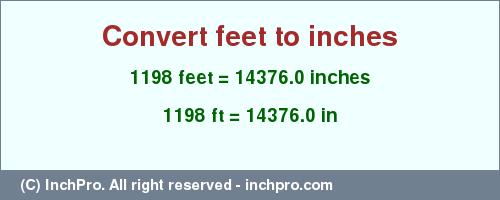 Result converting 1198 feet to inches = 14376.0 inches