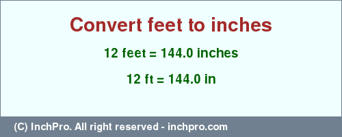 Result converting 12 feet to inches = 144.0 inches