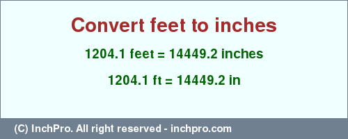 Result converting 1204.1 feet to inches = 14449.2 inches