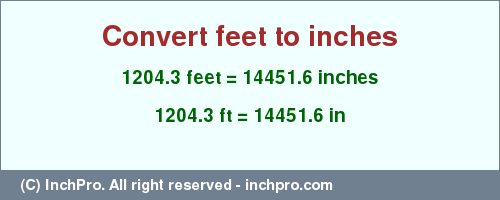 Result converting 1204.3 feet to inches = 14451.6 inches