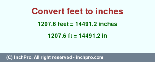 Result converting 1207.6 feet to inches = 14491.2 inches