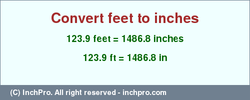 Result converting 123.9 feet to inches = 1486.8 inches