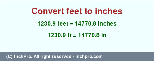 Result converting 1230.9 feet to inches = 14770.8 inches