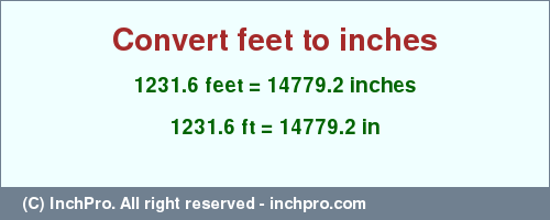 Result converting 1231.6 feet to inches = 14779.2 inches