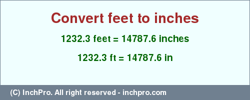 Result converting 1232.3 feet to inches = 14787.6 inches
