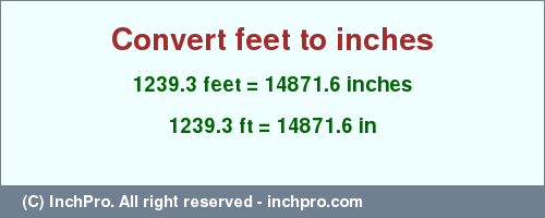 Result converting 1239.3 feet to inches = 14871.6 inches