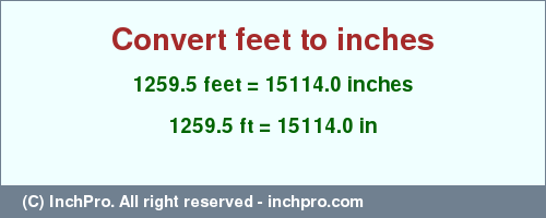 Result converting 1259.5 feet to inches = 15114.0 inches