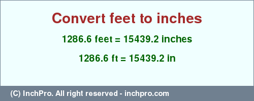 Result converting 1286.6 feet to inches = 15439.2 inches