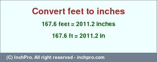 Result converting 167.6 feet to inches = 2011.2 inches