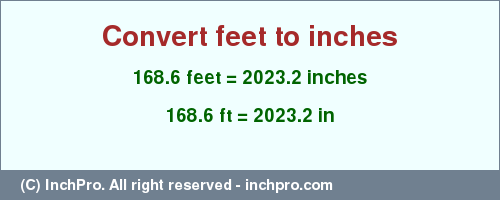 Result converting 168.6 feet to inches = 2023.2 inches