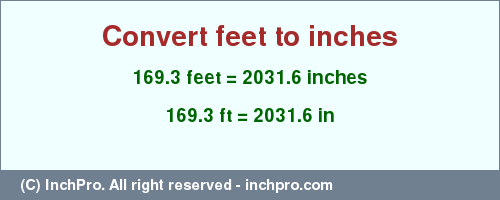 Result converting 169.3 feet to inches = 2031.6 inches