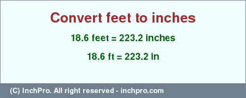 Result converting 18.6 feet to inches = 223.2 inches