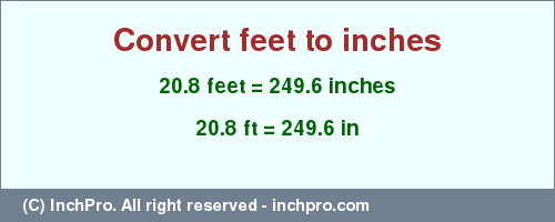 Result converting 20.8 feet to inches = 249.6 inches