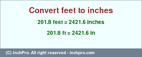 Result converting 201.8 feet to inches = 2421.6 inches