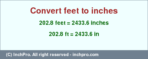 Result converting 202.8 feet to inches = 2433.6 inches