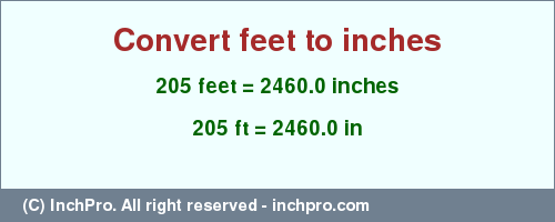 Result converting 205 feet to inches = 2460.0 inches