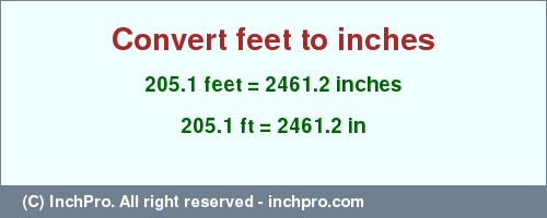 Result converting 205.1 feet to inches = 2461.2 inches