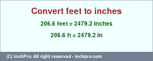 Result converting 206.6 feet to inches = 2479.2 inches