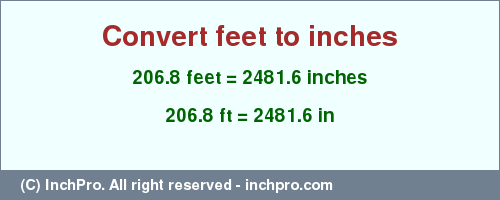 Result converting 206.8 feet to inches = 2481.6 inches