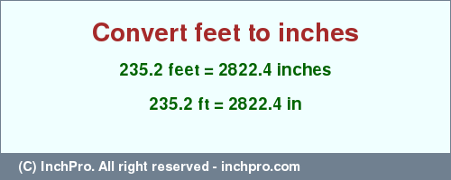 Result converting 235.2 feet to inches = 2822.4 inches