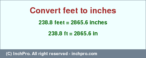 Result converting 238.8 feet to inches = 2865.6 inches