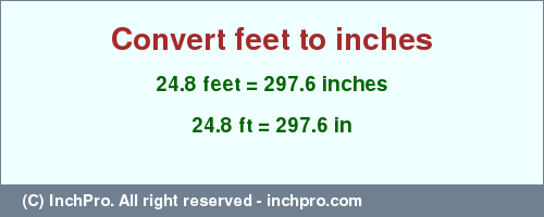 Result converting 24.8 feet to inches = 297.6 inches