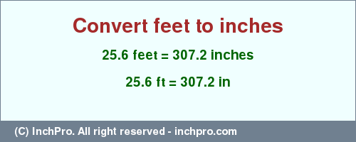 Result converting 25.6 feet to inches = 307.2 inches