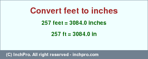 Result converting 257 feet to inches = 3084.0 inches