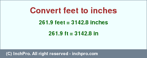 Result converting 261.9 feet to inches = 3142.8 inches