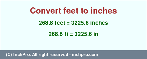 Result converting 268.8 feet to inches = 3225.6 inches